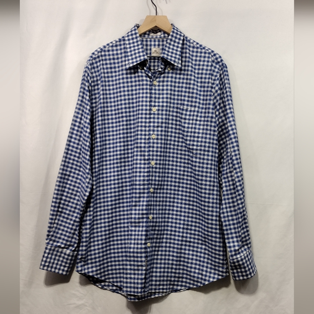 Peter Millar Plaid Button Down Shirt Men's L Blue Business Casual Comfy Retro